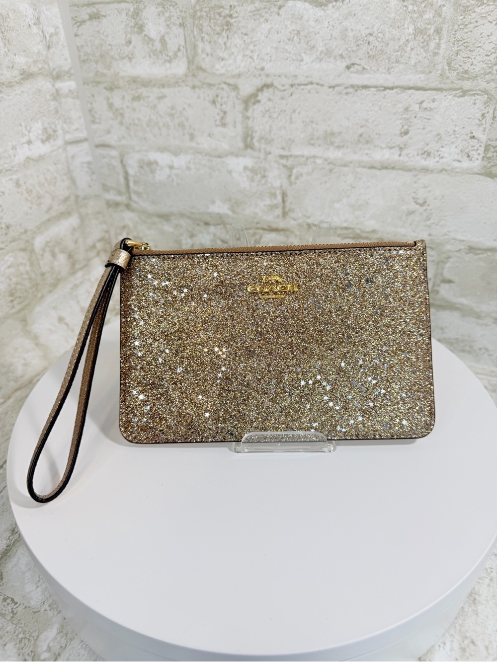 Coach Glitter Wristlet Clutch in Gold